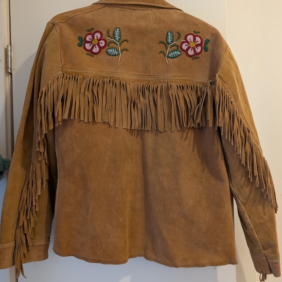 Embroidered Tan Suede Jacket with Fringe - Picture 4 of 7